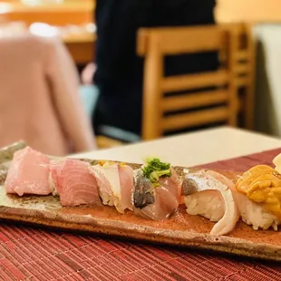 a sushi platter on a table