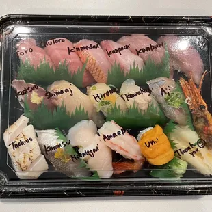 Assorted Nigiri with labeling