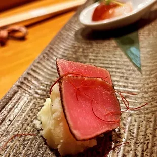 Seared tuna with yuzu mashed potatoes