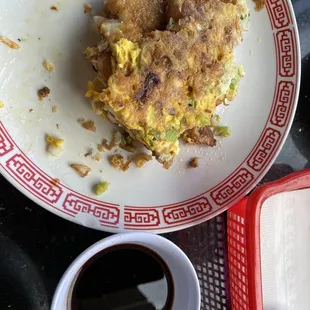 Fried rice cake with egg