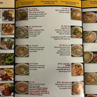 Pho menu