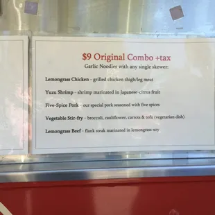 $9 Original Combo menu