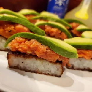 Crispy rice with spicy tuna very delicious.