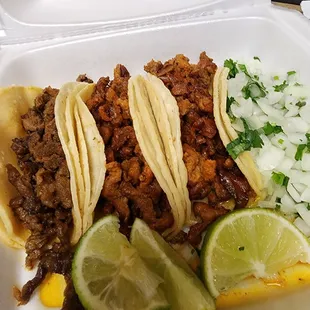 tacos in a styrofoam container