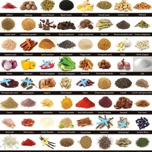 a large collection of spices and nuts