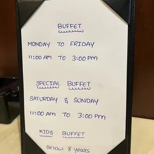 a menu for a buffet