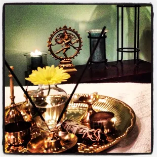 Puja tray before Ayurvedic treatments