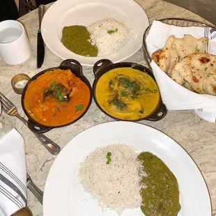 Chicken Tikka Masala, Fish Curry and Garlic Naan