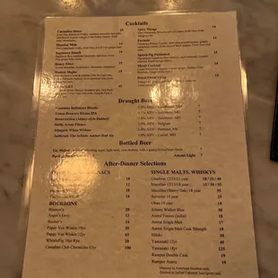 Cocktail menu