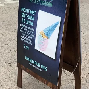a sign for a frozen treat
