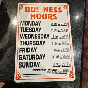 Our business hours!