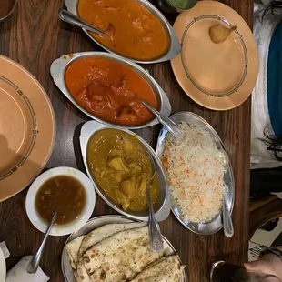 Chicken tikka masala, butter chicken , chicken with traditional curry