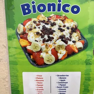 Bionico menu