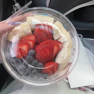 Açai bowl . Was delicious fresh berries, good banana and I say it was sweet . great size.