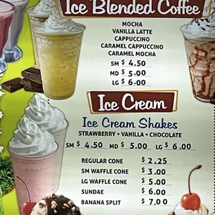Coffee &amp; ice cream menu
