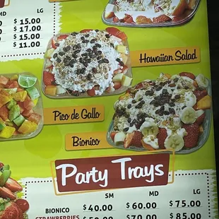 Party tray mneu