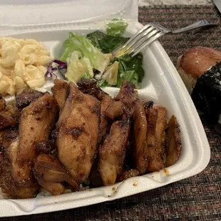 Hawaiian chicken plate, spam musubi