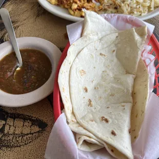 Flour tortillas and salsa