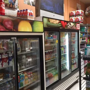 a display of food and drinks