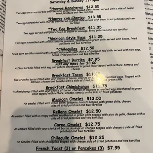 Brunch Menu from 09/24/23