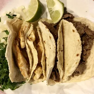 Chicken and steak tacos on homemade corn tortillas $1.25 on Tuesdays