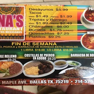 a menu for a mexican restaurant