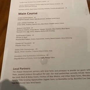 Lunch menu