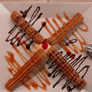 Churros Filled with Mexican Cajeta with Vanilla Ice Cream