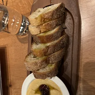 Complimentary bread with hummus