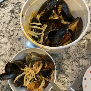 Mussels over Linguini