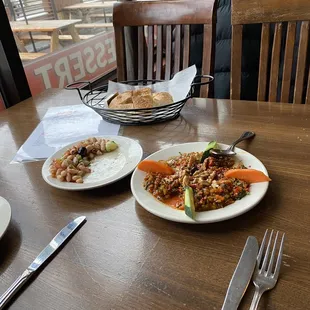 two plates of food on a table