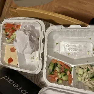 One looks like it has tuna and the other hummus. Same order.