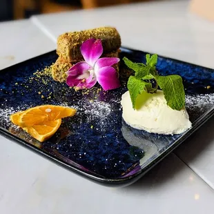 Pistachio baklava dessert.