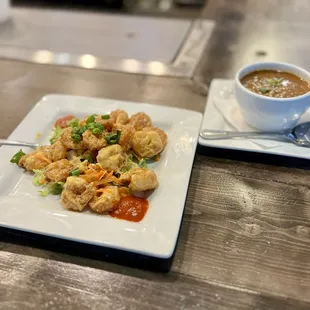 Dynamite Shrimp ($10.95) and a cup of New Orleans Creole Gumbo Soup ($5.95)