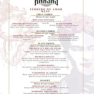 Valentines at ANAYAS! Come by and enjoy a special night with a new menu and drinks!