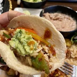 Vegetarian fajitas with homemade corn tortillas