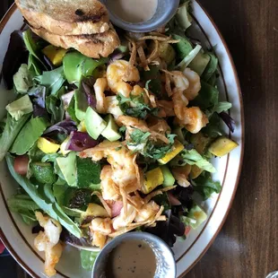 My full BBQ shrimp salad with dressing on the side.