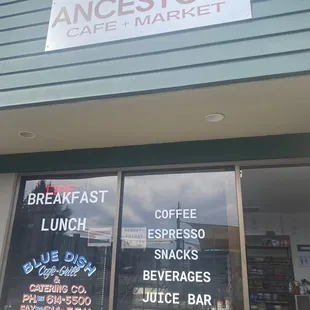 New sign " Ancestors Cafe and Market". They kept the OG sign, which was hand painted.