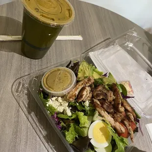 Cobb Salad with Incredible Hulk juice.