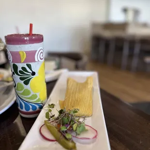 Very tasty chicken tamale with salsa verde, super moist and flavorful. They don't skimp on the meat.