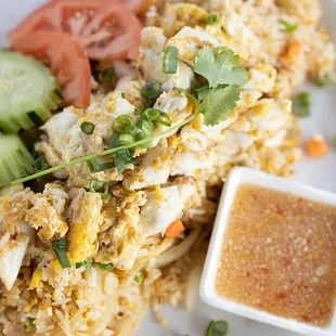 Crab Fried Rice with garlic-lime seafood dipping sauce. Yummy!!