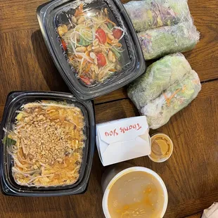 a variety of food items on a table