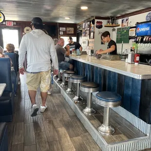 Inside dining bar and booths