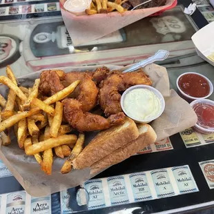 Beer battered shrimp and fish and fries