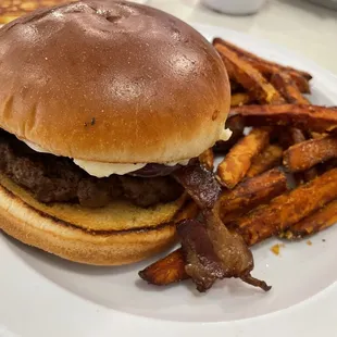 Black Hawk Burger and sweet potato fries