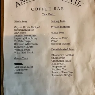 April 2021 printed menus. Forgot to get big drink menu on wall.