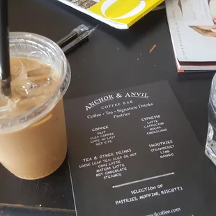 The Parking Chair signature cold coffee drink and paper menu