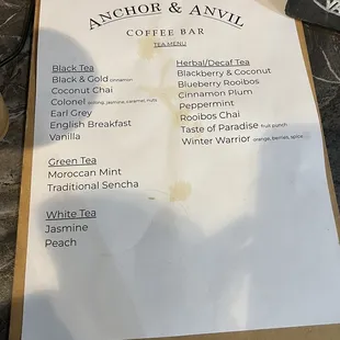 Tea Menu