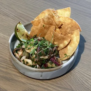 Halibut Ceviche - Baja Style with Smokehouse Tortilla Chips