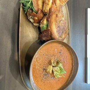 Short rib grilled cheese sandwich with smoked tomato soup. Amazing!